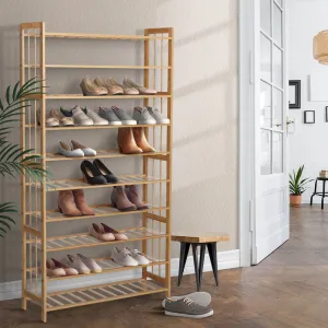 10-Tier Bamboo Shoe Rack Wooden Shelf with PVC Mats - Artiss