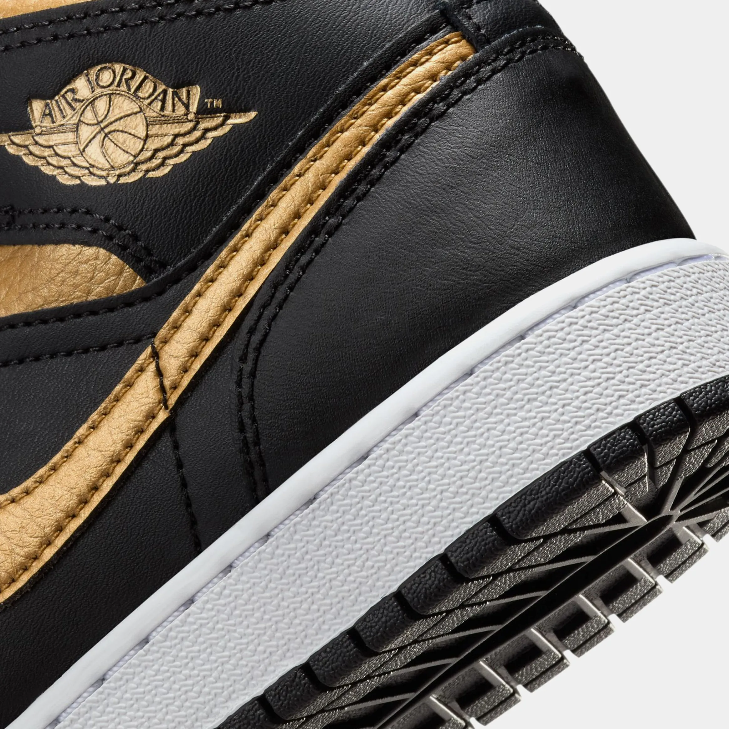 Air Jordan 1 Mid Grade School Lifestyle Shoes (Black/White/Metallic Gold)