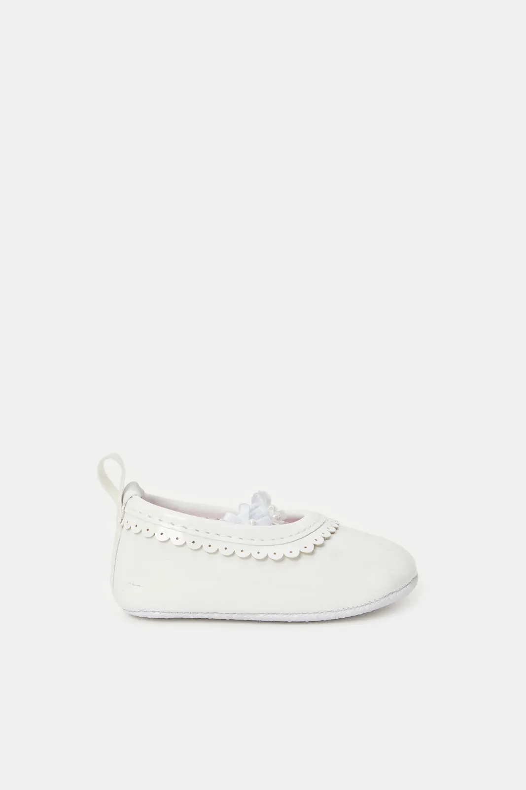 Babies White Pearl Pram Shoes