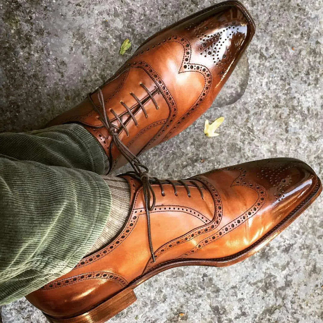 Bespoke Brown Leather Wing Tip Brogue Shoes