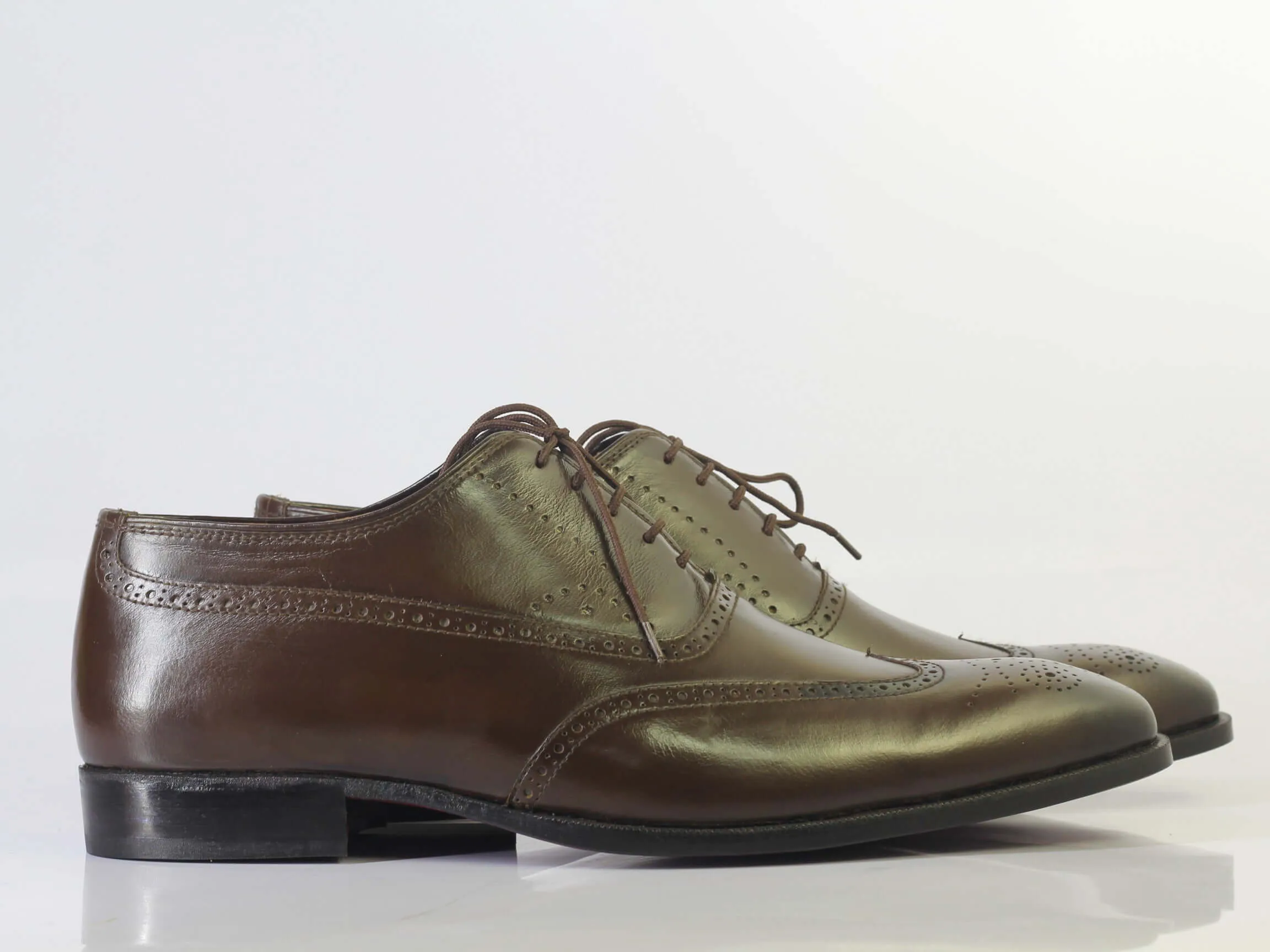 Bespoke Brown Leather Wing Tip Lace Up Shoe for Men