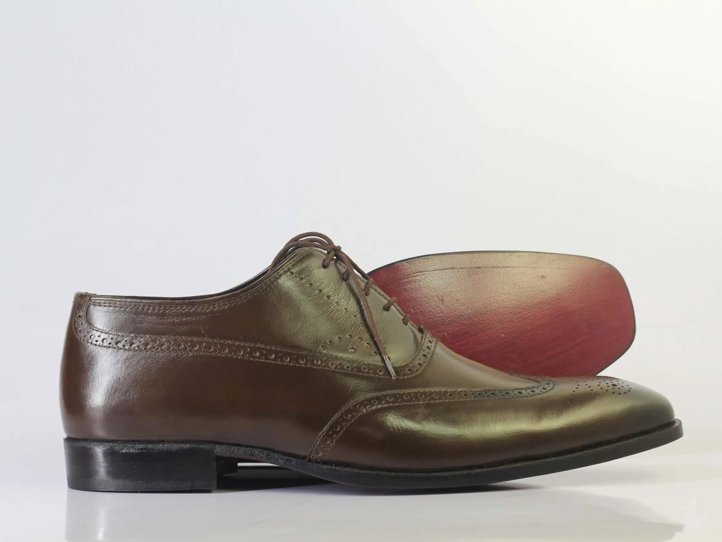 Bespoke Brown Leather Wing Tip Lace Up Shoe for Men