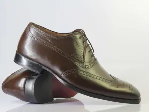 Bespoke Brown Leather Wing Tip Lace Up Shoe for Men