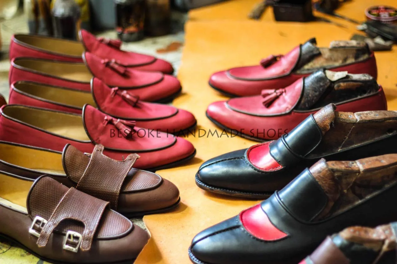 Bespoke Handmade Shoes, Two Tone Chocolate Brown & Tan Leather Double Monk Strap Dress / Formal Shoe