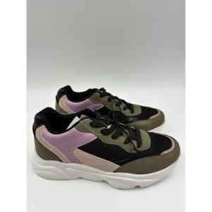 Big Kids Size 3 Olive Green Suede Trim, Purple, Beige, and Black Sneakers