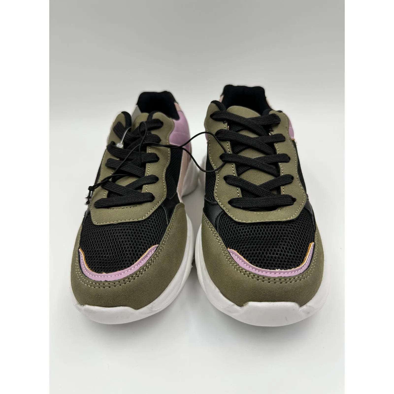 Big Kids Size 3 Olive Green Suede Trim, Purple, Beige, and Black Sneakers