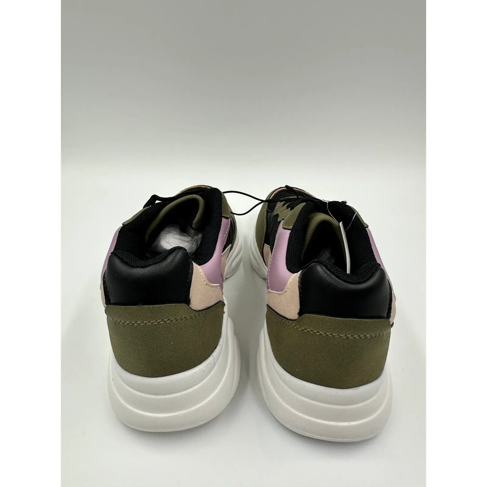 Big Kids Size 3 Olive Green Suede Trim, Purple, Beige, and Black Sneakers