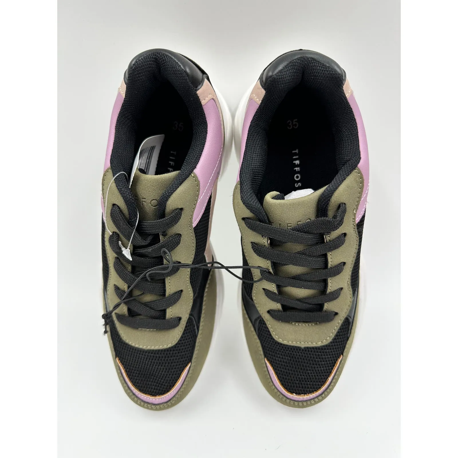 Big Kids Size 3 Olive Green Suede Trim, Purple, Beige, and Black Sneakers