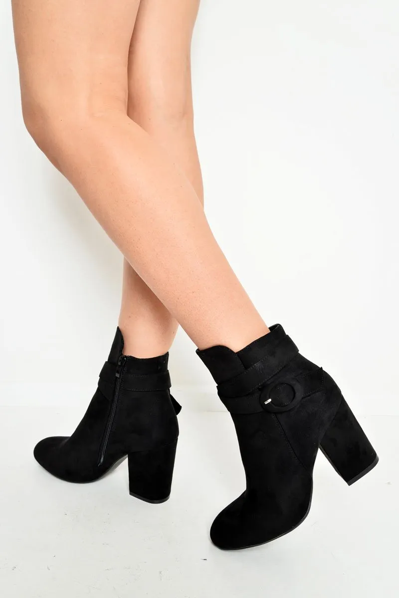 Black Faux Suede Buckle Detail Ankle Boots - Jaielle