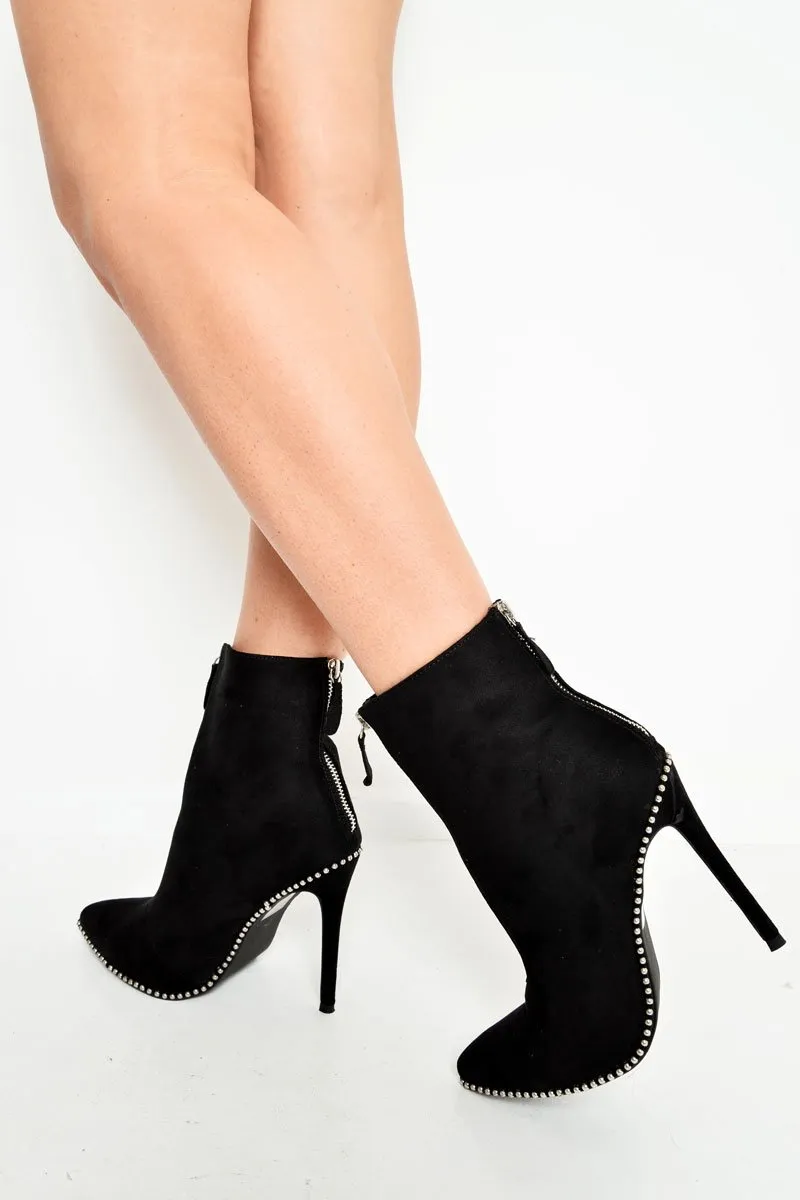 Black Faux Suede Studded Zip Up Shoe Boots - Niomi