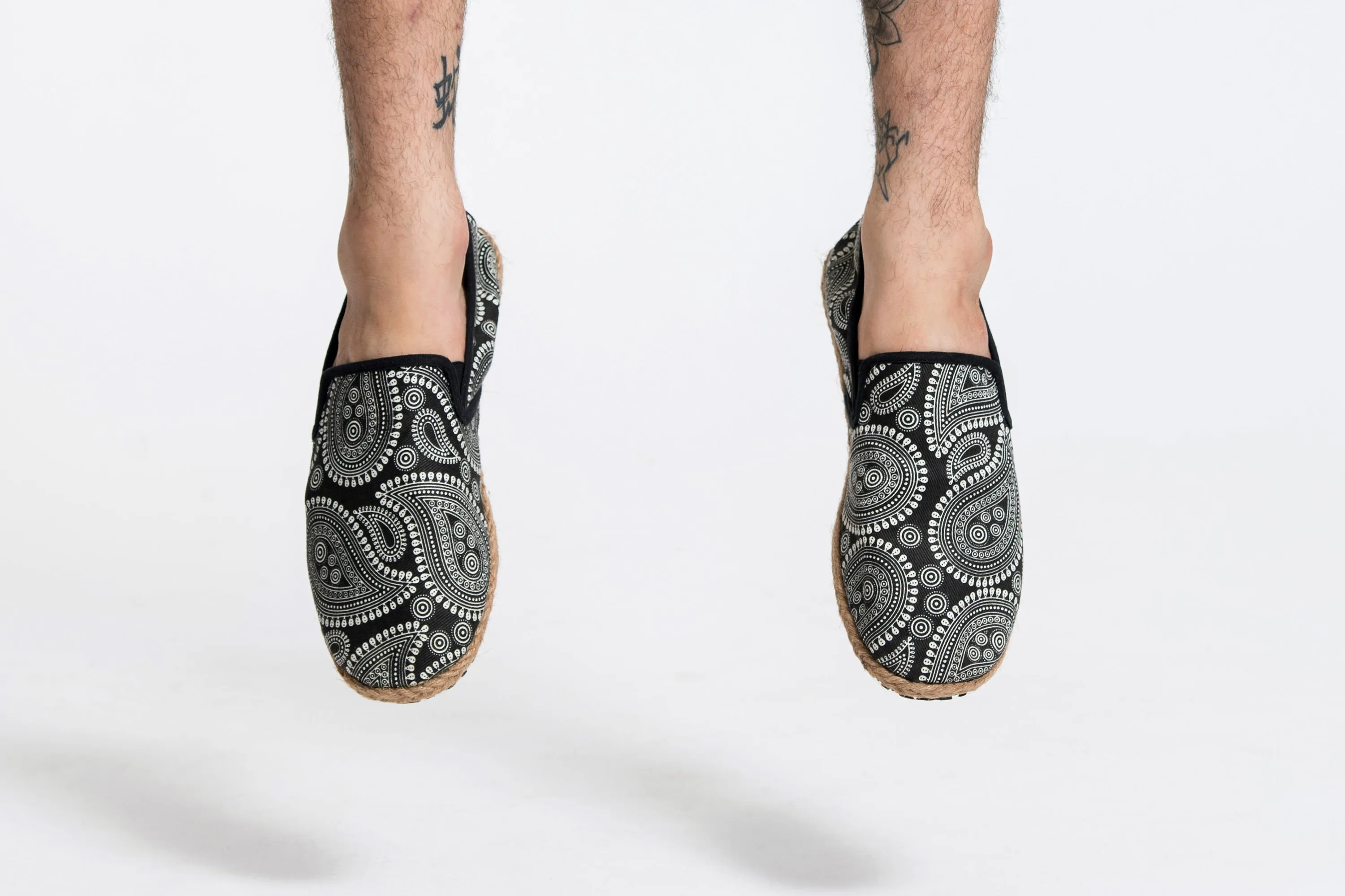 Black Paisley Print Slip On Shoes