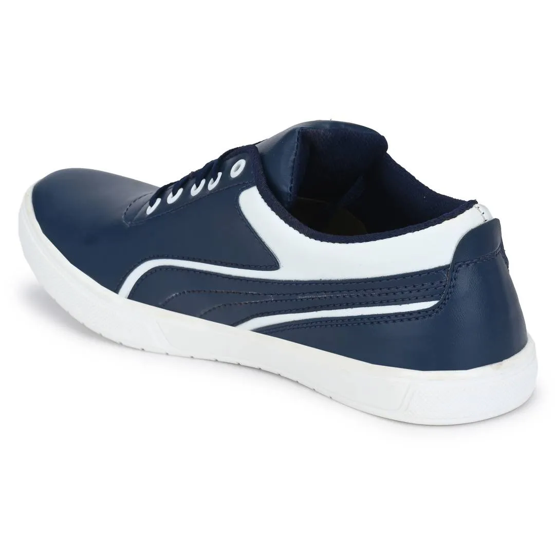 Blue & White Lace-Up Self Design Casual Shoes For Men's