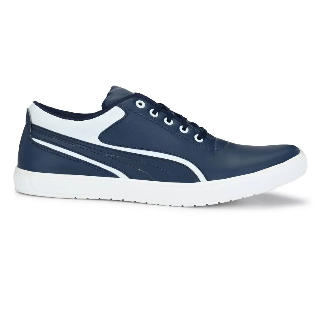 Blue & White Lace-Up Self Design Casual Shoes For Men's