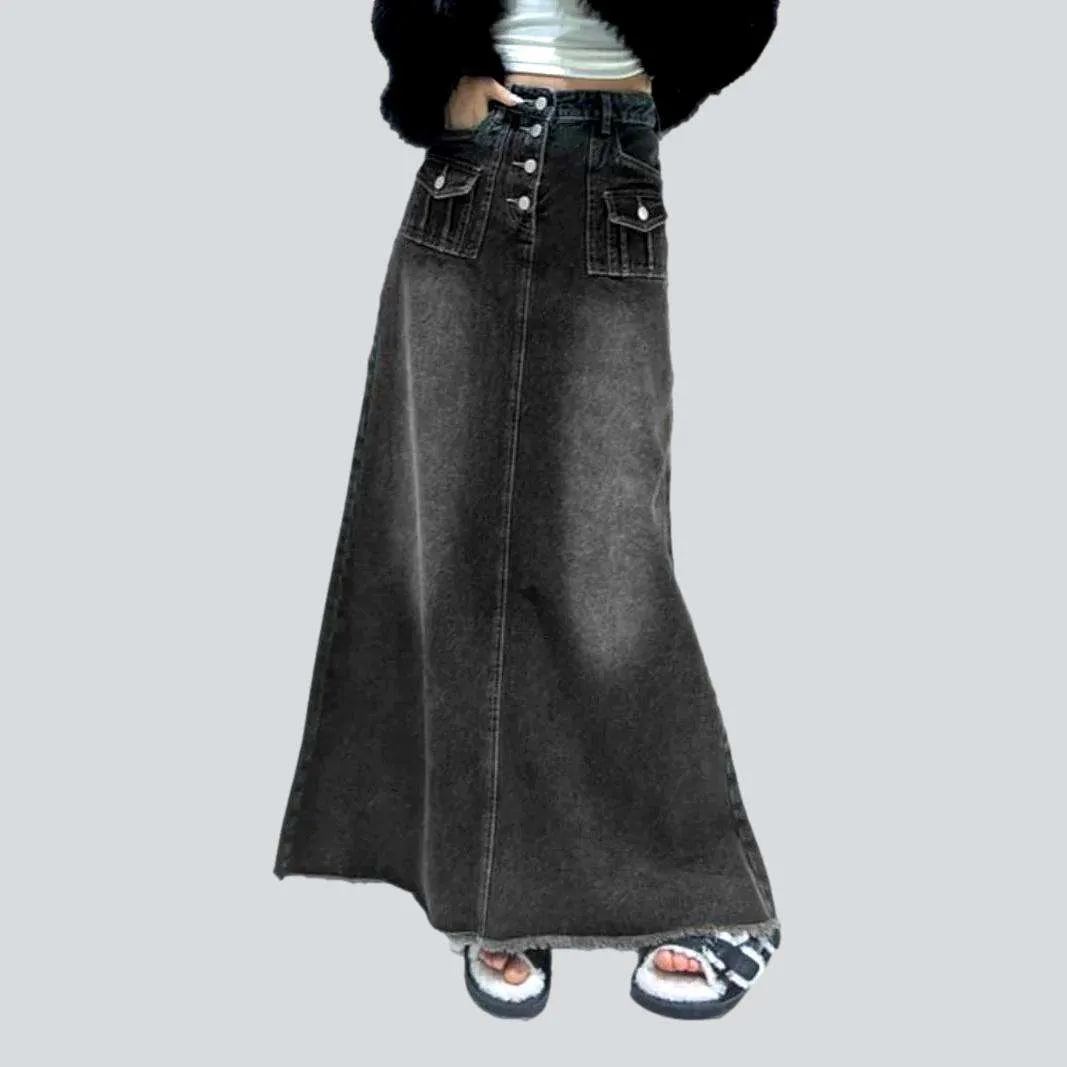 Boho chic retro denim skirt