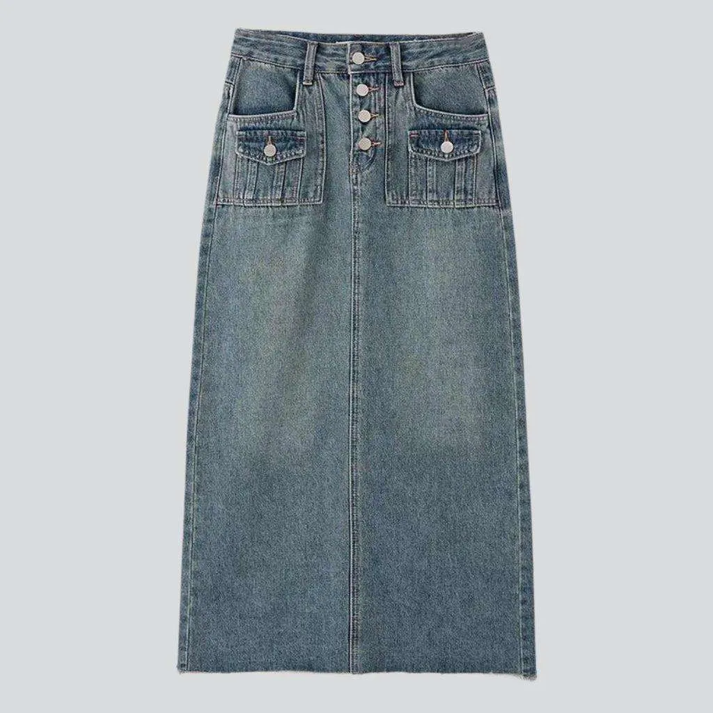 Boho chic retro denim skirt