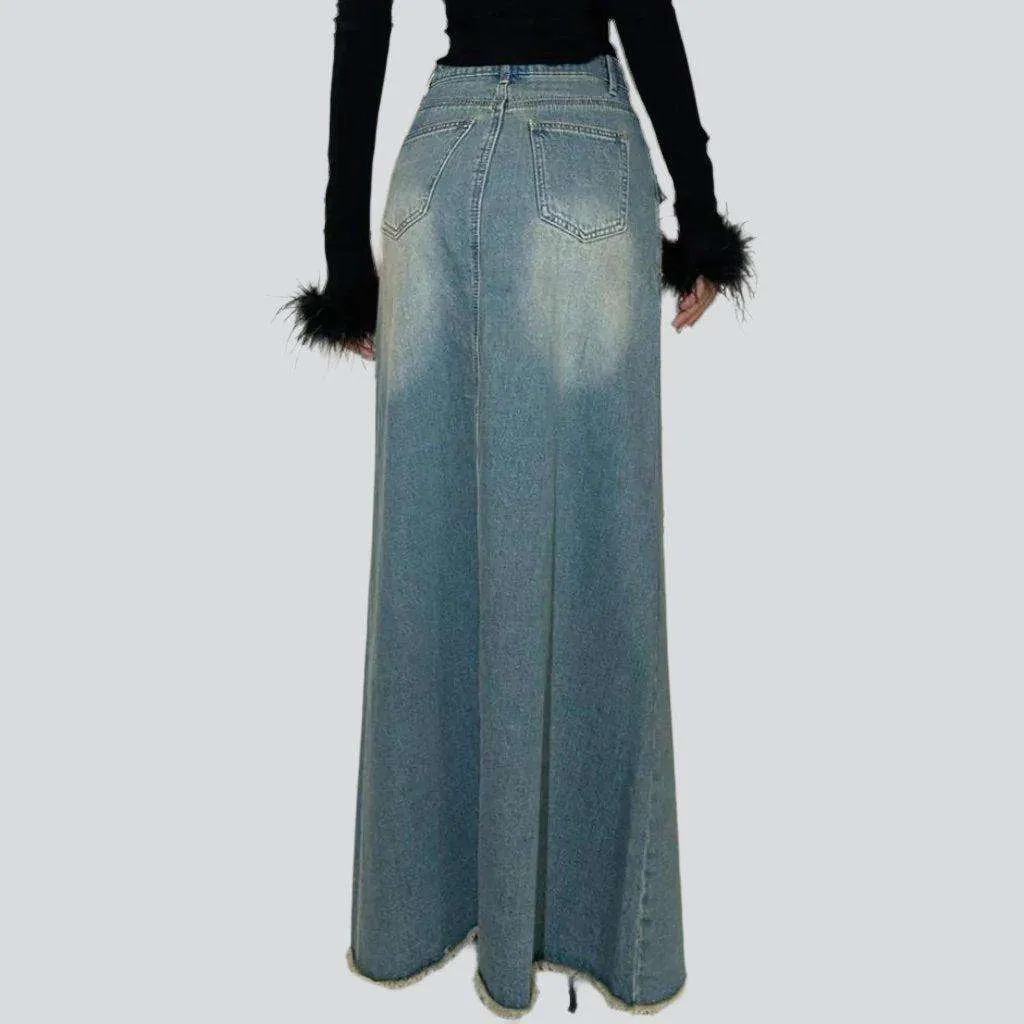 Boho chic retro denim skirt