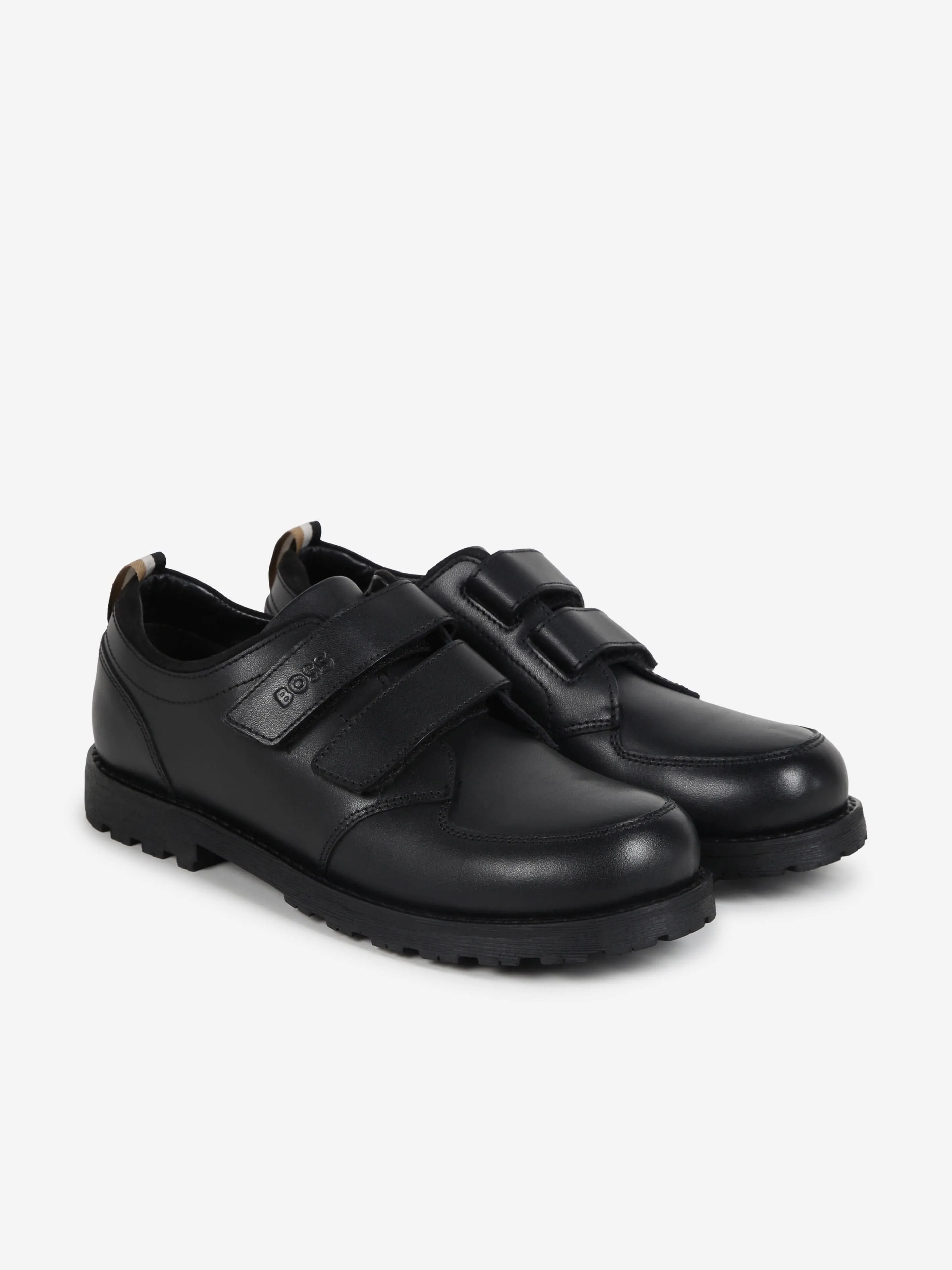 BOSS Boys Leather Derby Shoes in Black