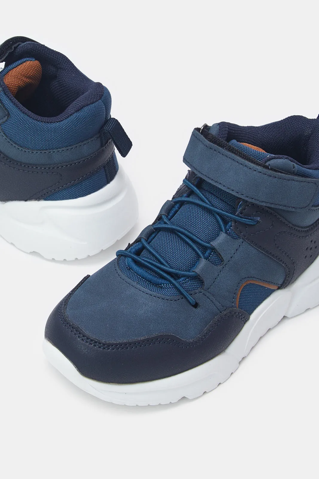 Boys Navy Material Block High-top Sneaker