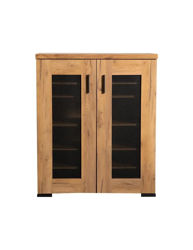 Bristol Metal Mesh Door Accent Cabinet Golden Oak