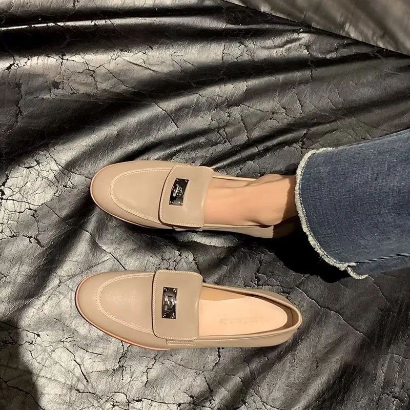 ChicLuxe Cow Leather Round Toe Casual Shoes