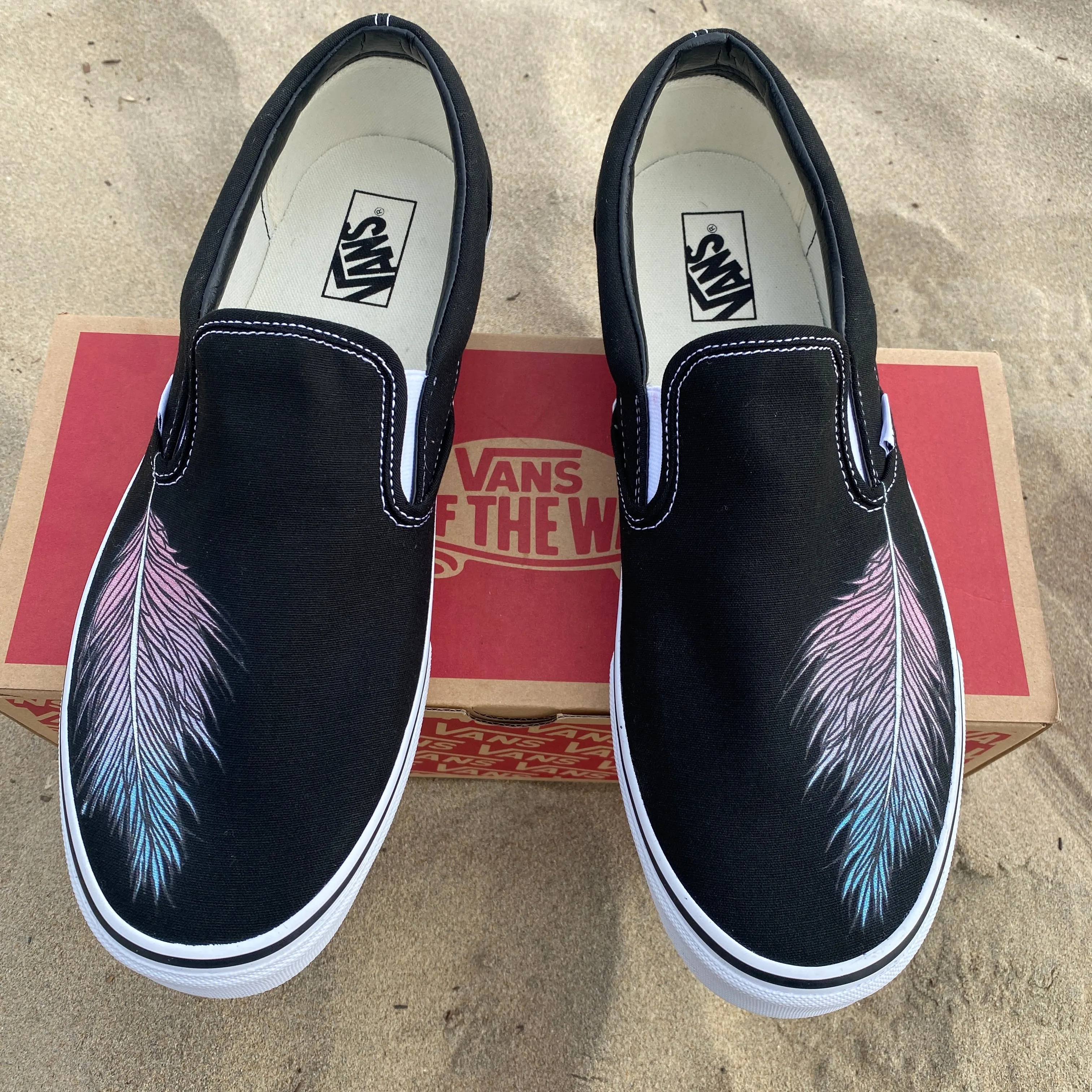 Custom Vans Shoes - Feather Black Slip Ons