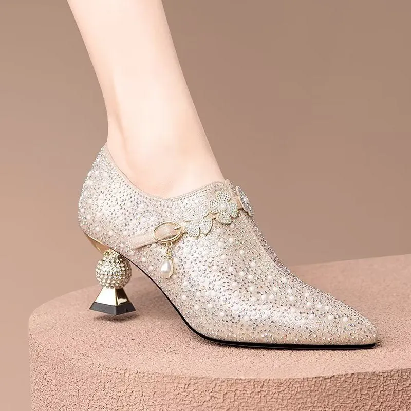 Embossed Elegance: Exotic Slip-On Pointed Toe Heels