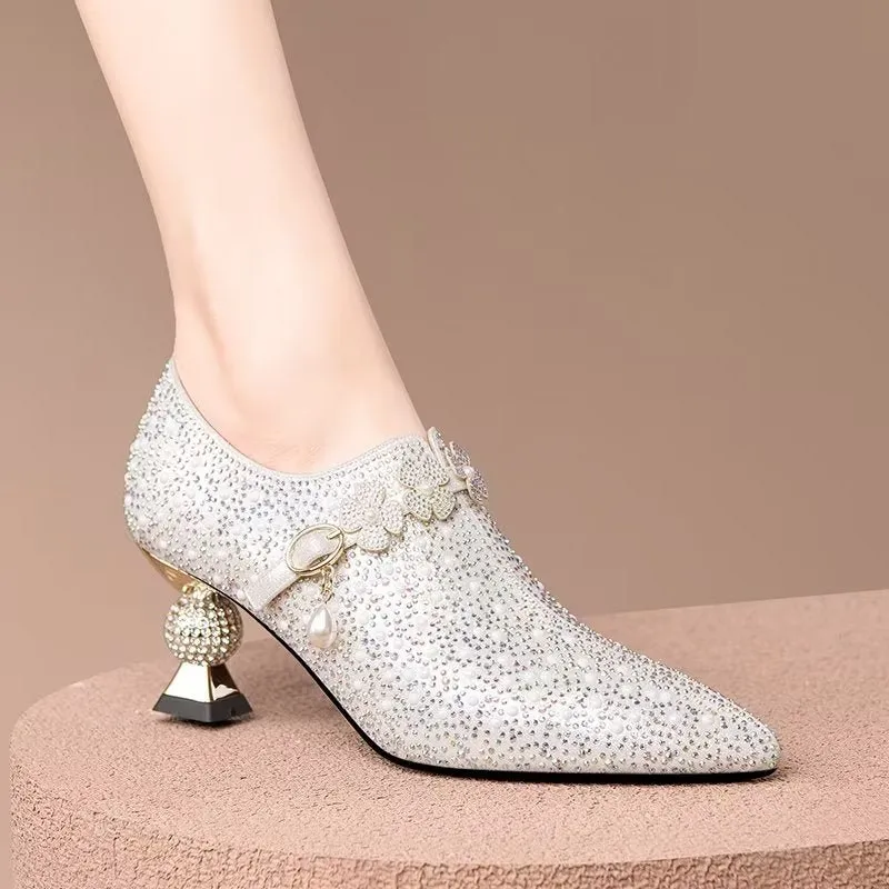 Embossed Elegance: Exotic Slip-On Pointed Toe Heels