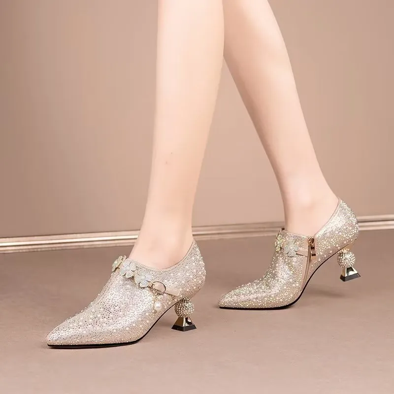 Embossed Elegance: Exotic Slip-On Pointed Toe Heels