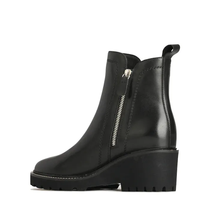 EOS Parson Black Leather Zip Wedge Boot