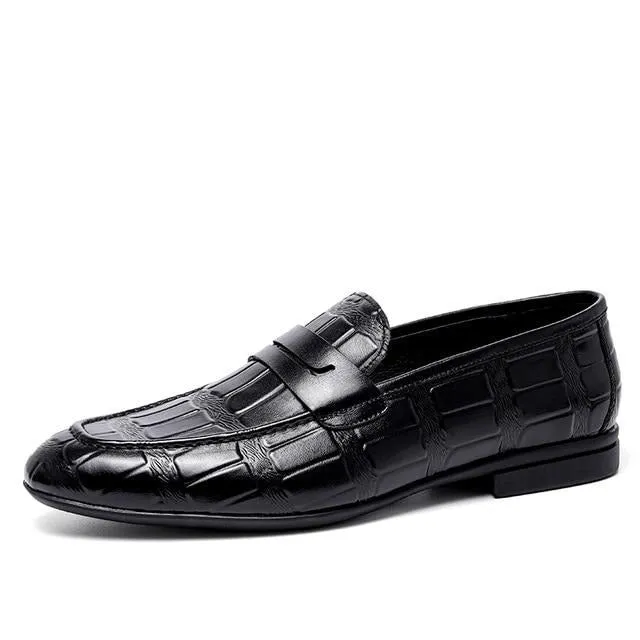 Genuine Leather Embossed Slip-On Elegance