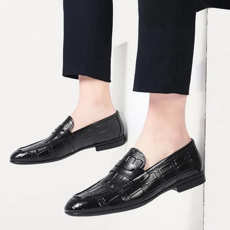 Genuine Leather Embossed Slip-On Elegance