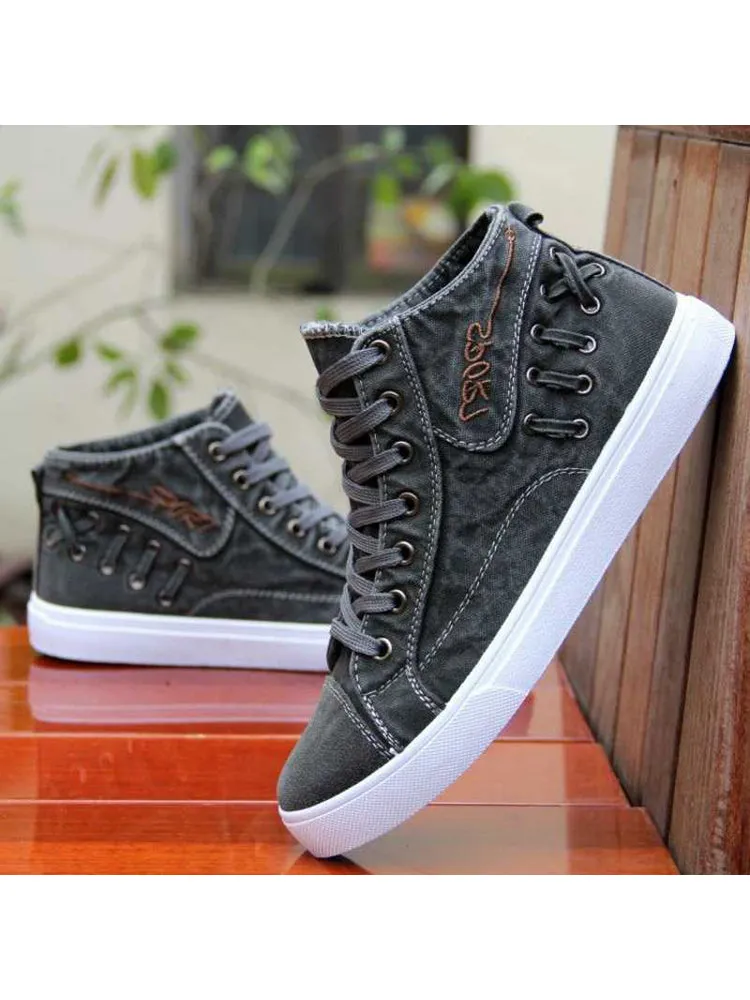 High Top Plain Botton Round Toe Casual Canvas Shoes