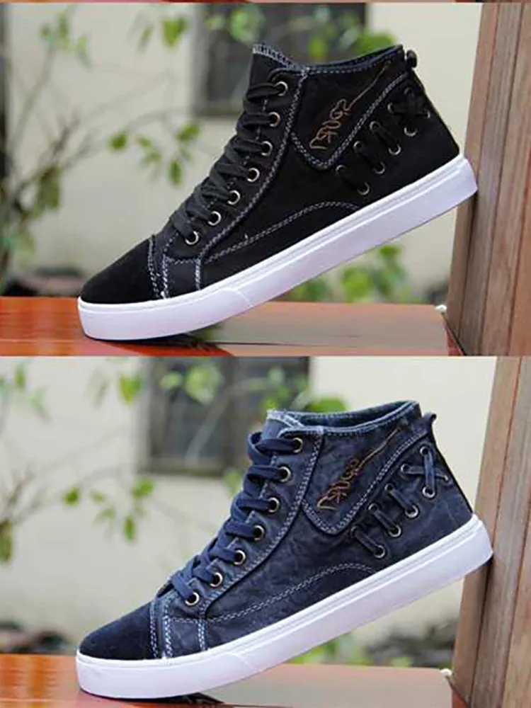 High Top Plain Botton Round Toe Casual Canvas Shoes