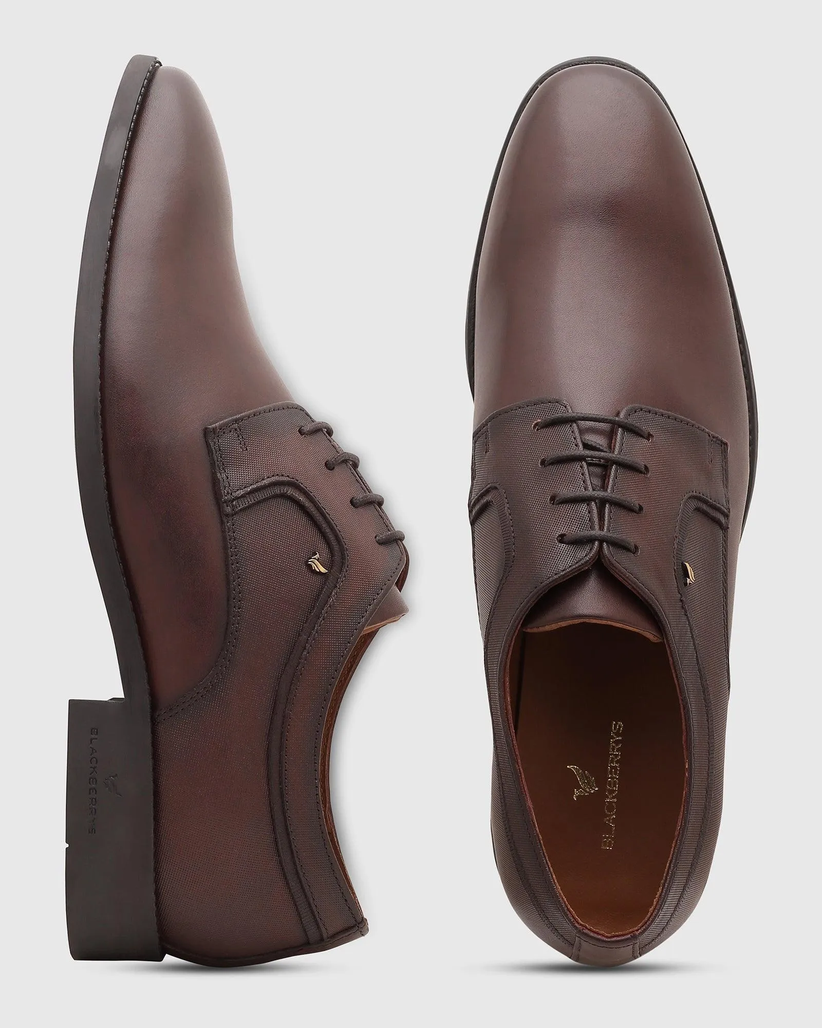 Leather Burgundy Solid Derby Shoes - Quddor