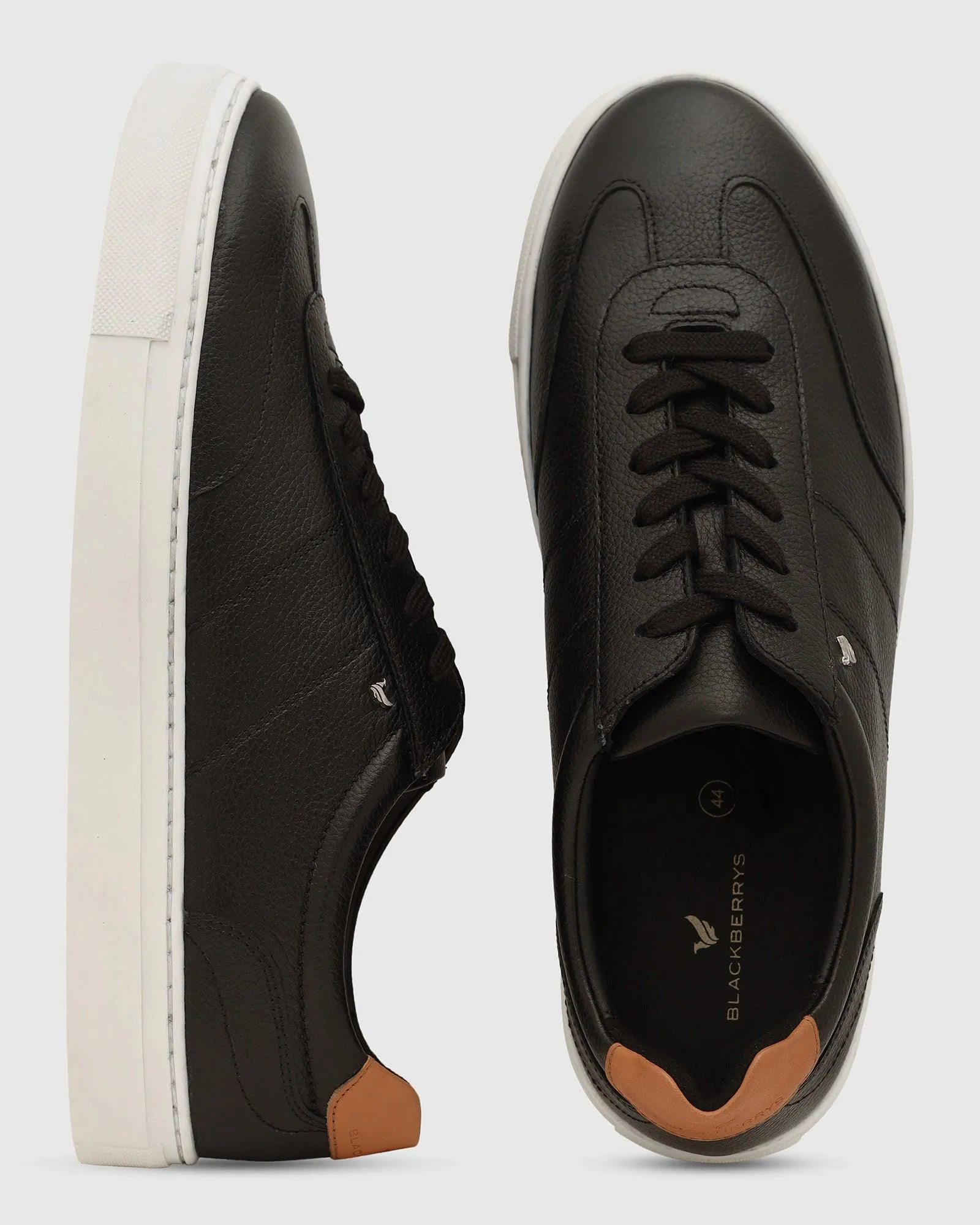 Leather Jet Black Solid Sneakers - Tablet