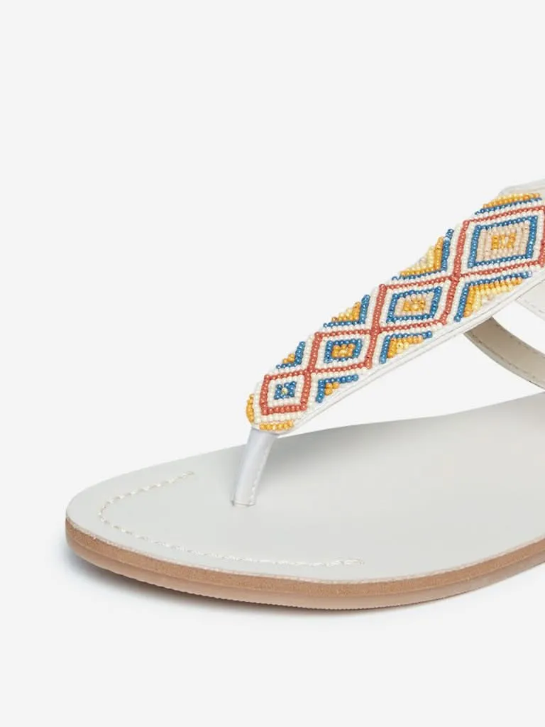 LUNA BLU Off-White Bead Design Sandals