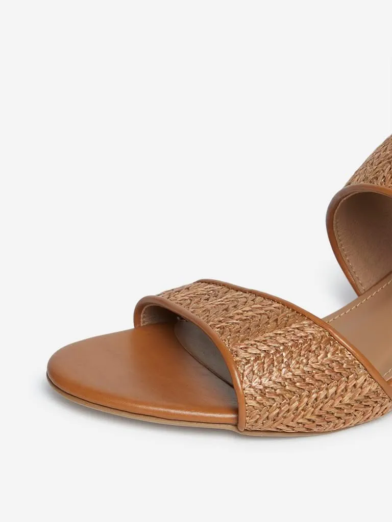 LUNA BLU Tan Weave Patterned Block-Heel Sandals