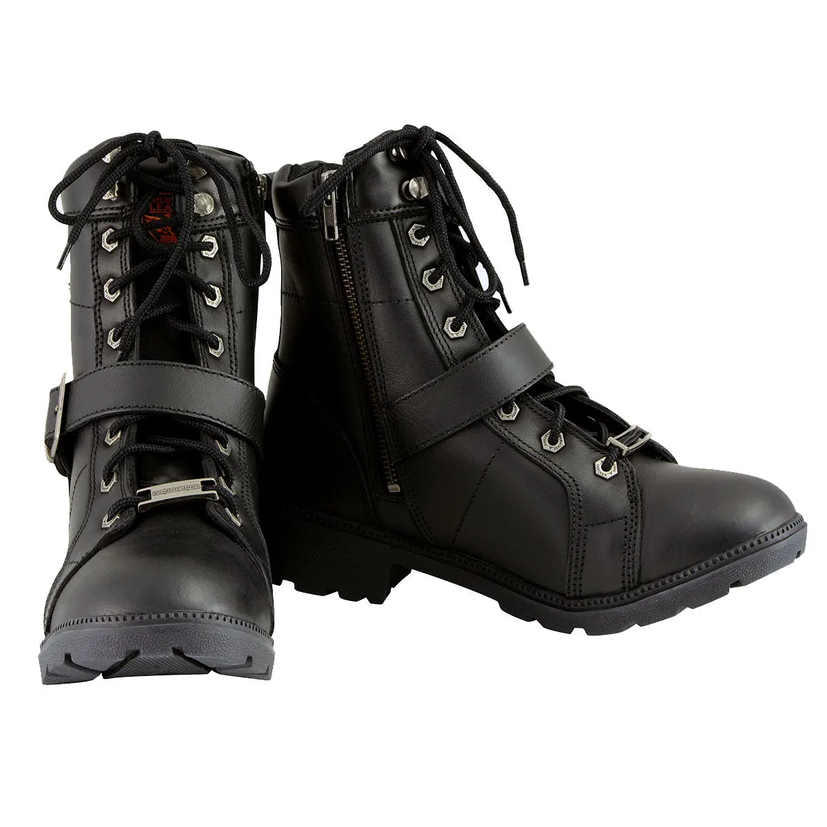 MBL9325 Women's Black Lace-Up Leather Boots with Side Zipper