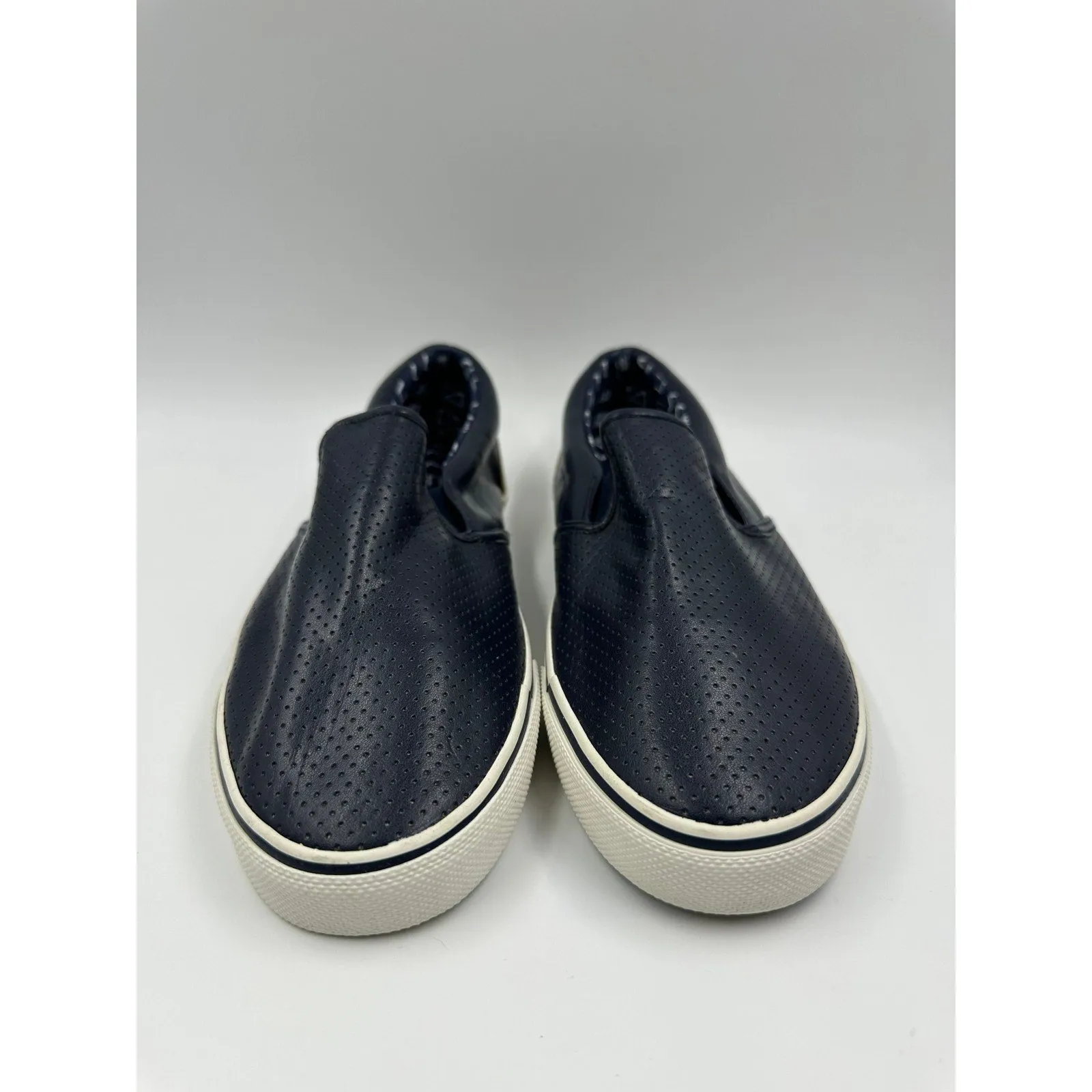 Men's Size 9, Navy Leather Slip-on Boat Shoes, Ked Style Slip-on but in Leather