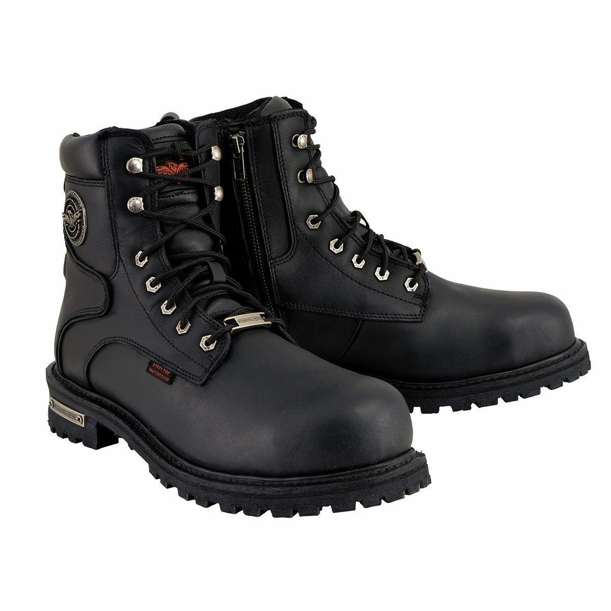 Milwaukee Leather MBM9097WPST Men's Black 'Wide-Width' 6-inch Logger Steel Toe Water Proof Leather Boots