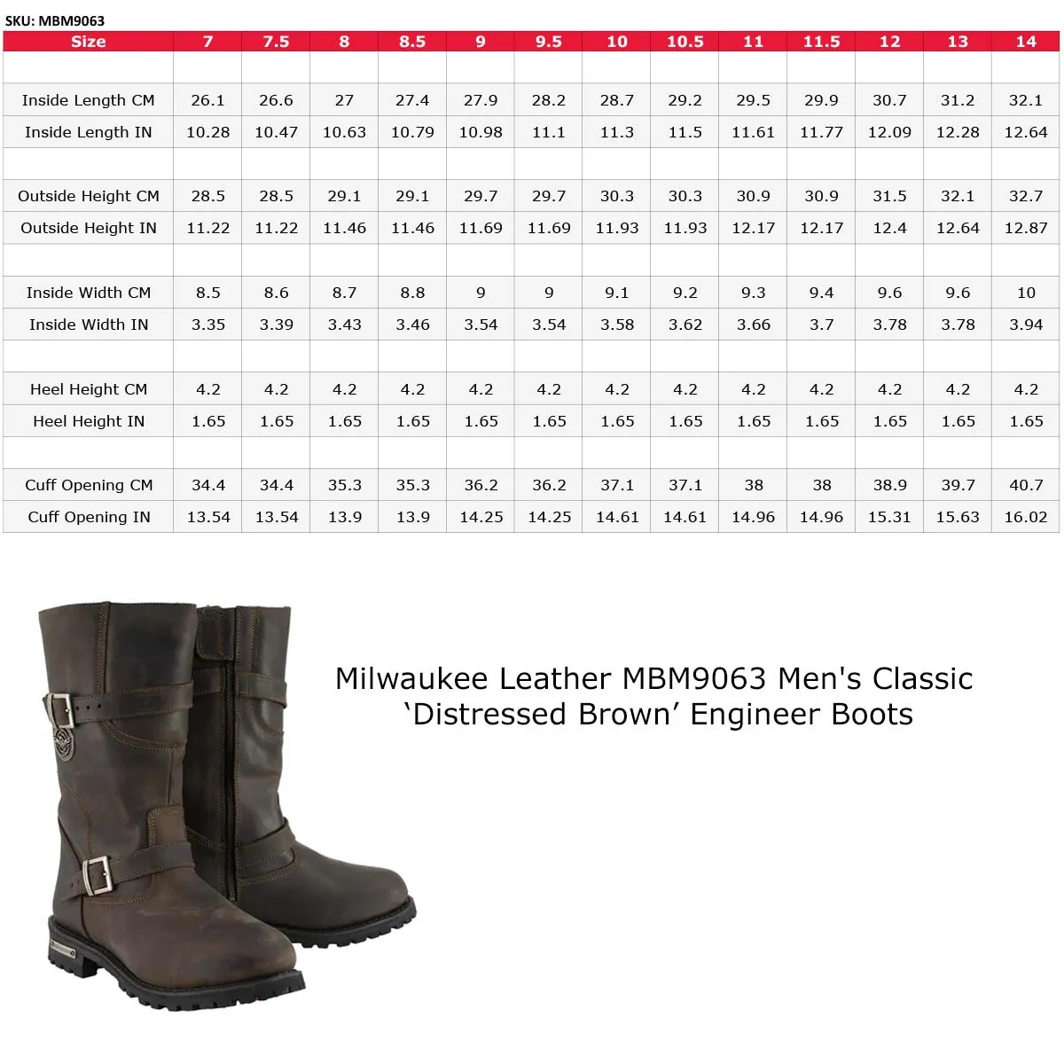 Milwaukee Leather Men's Classic Distressed Brown Leather Motorcycle Engineer Boots MBM9063