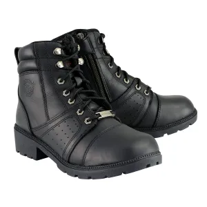 Milwaukee Leather Women's Black Leather Lace-Up Motorcycle Rider Boots with Side Zipper MBL9300