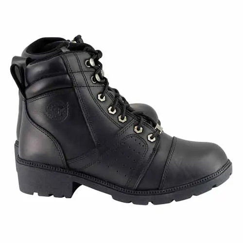 Milwaukee Leather Women's Black Leather Lace-Up Motorcycle Rider Boots with Side Zipper MBL9300