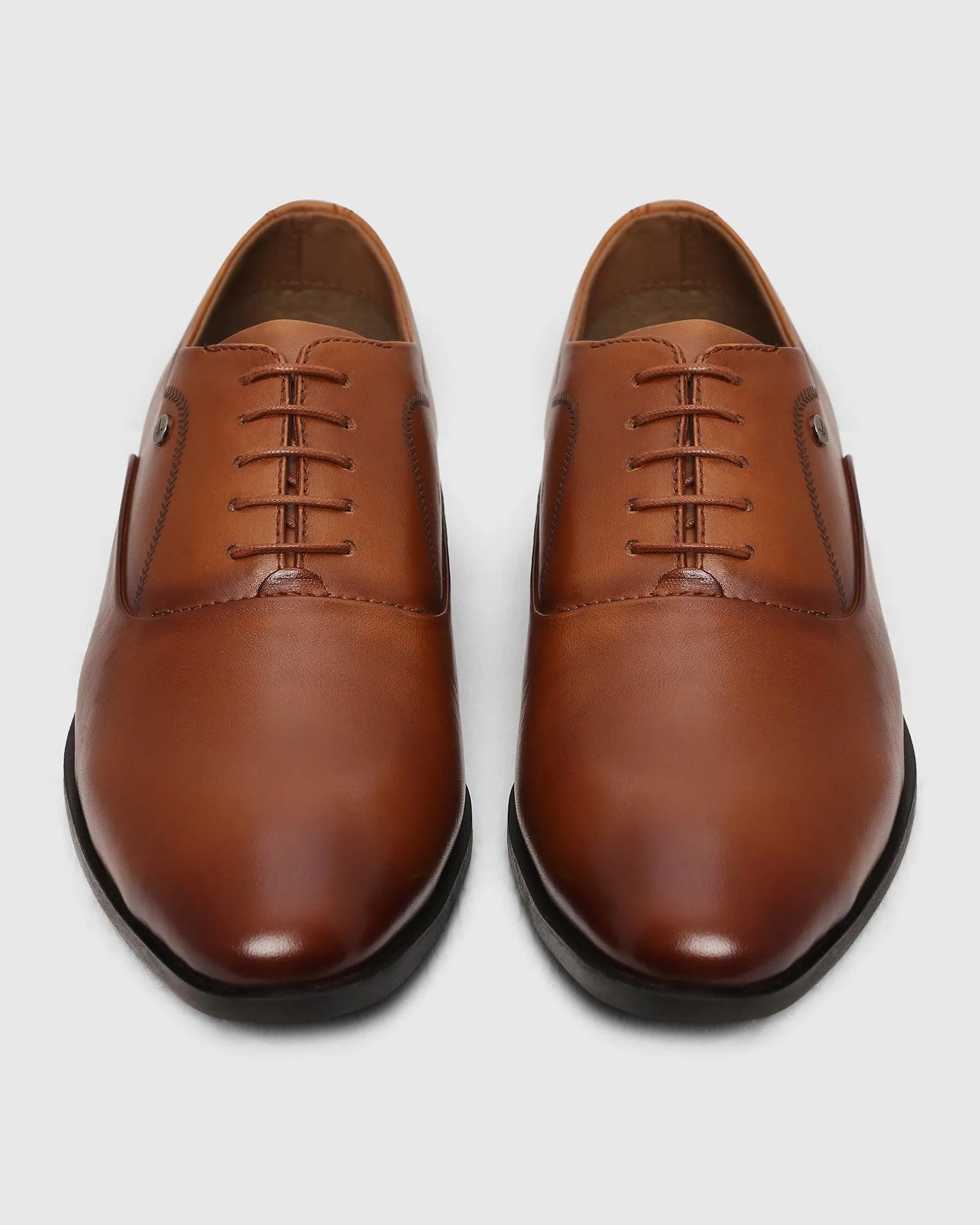 Must Haves Leather Tan Textured Oxford Shoes - Lebum