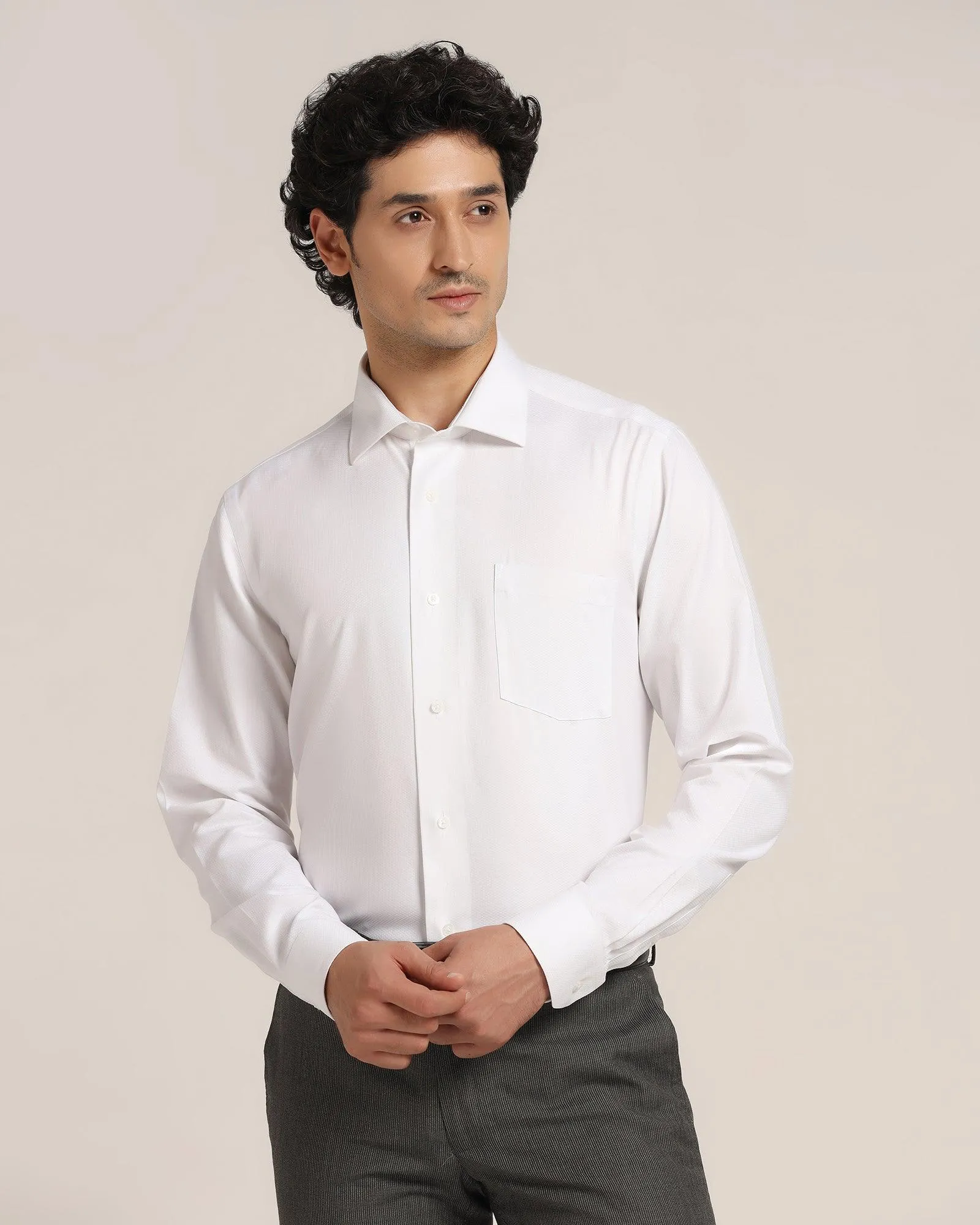 Non Iron Formal White Textured Shirt - Dofon