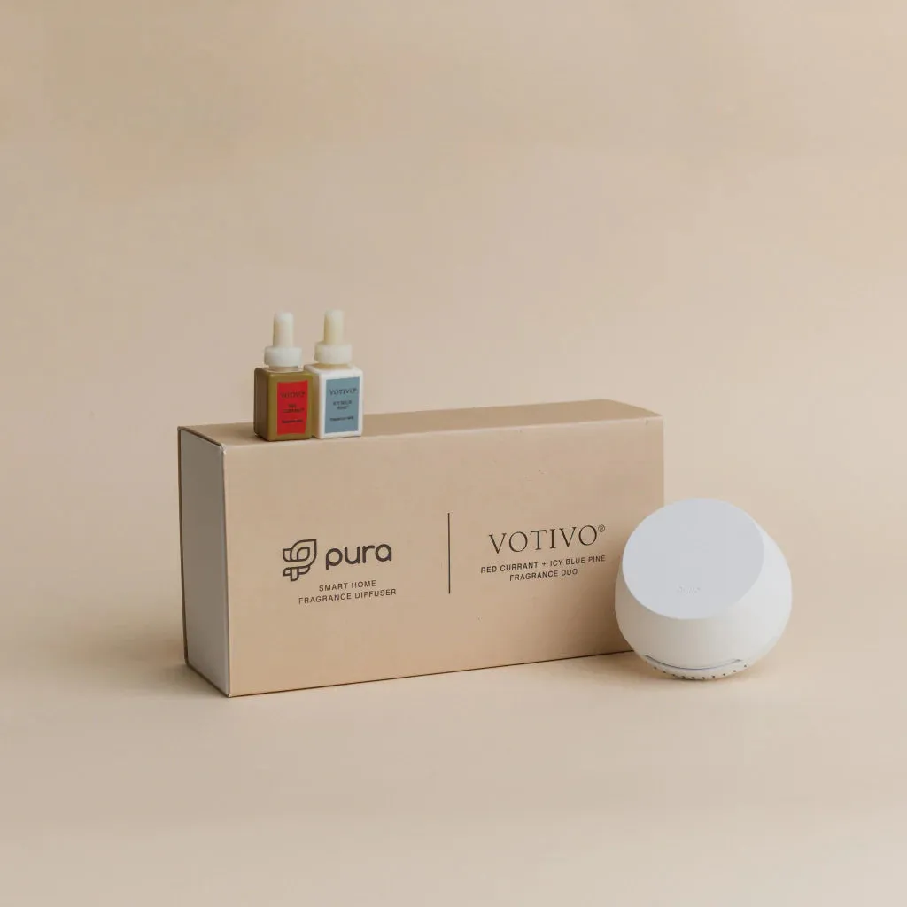 PURA   VOTIVO Smart Home Diffuser Set with Red Currant & Icy Blue Pine