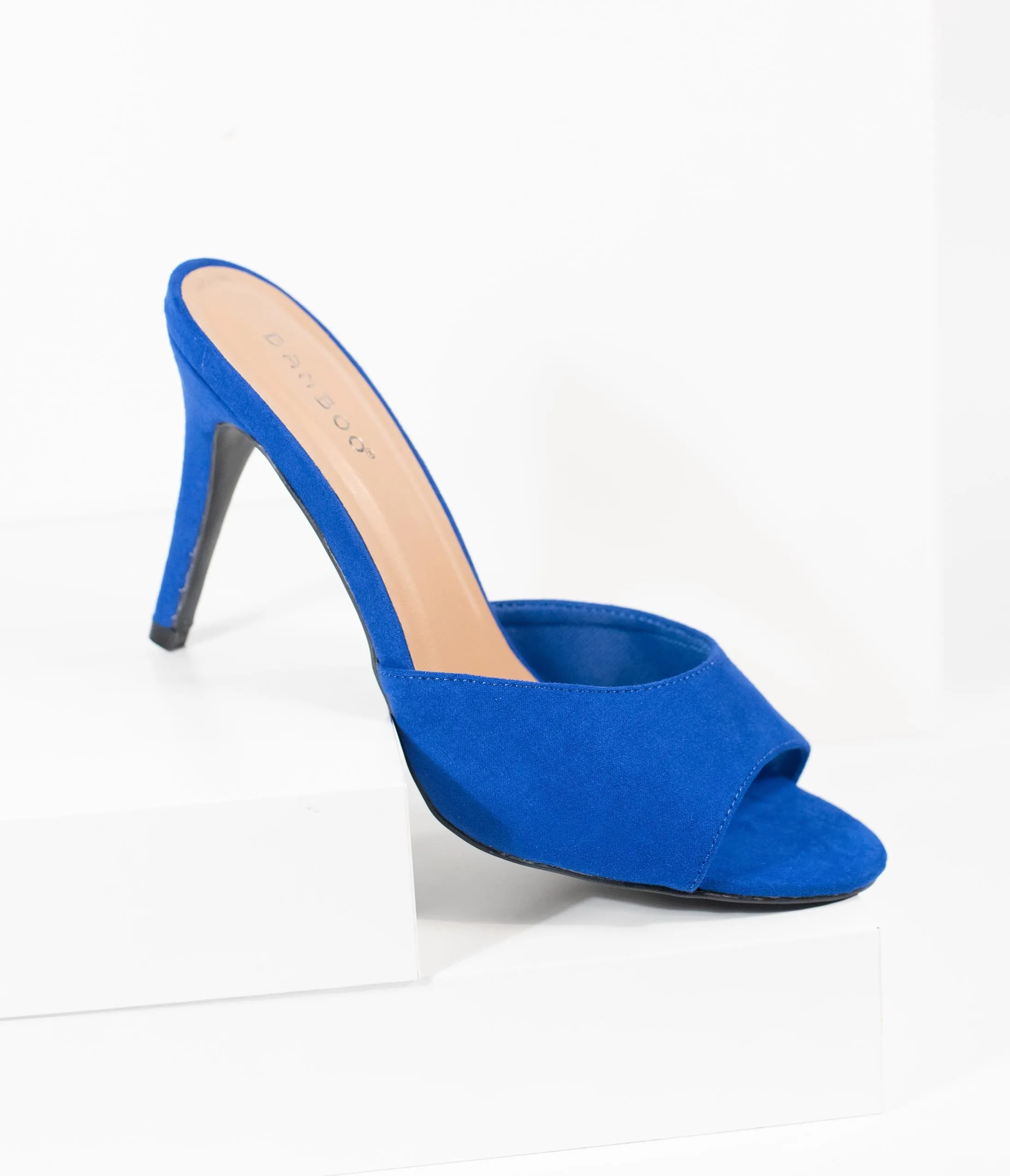 Retro Style Neon Blue Suede Peep Toe Manners Mule