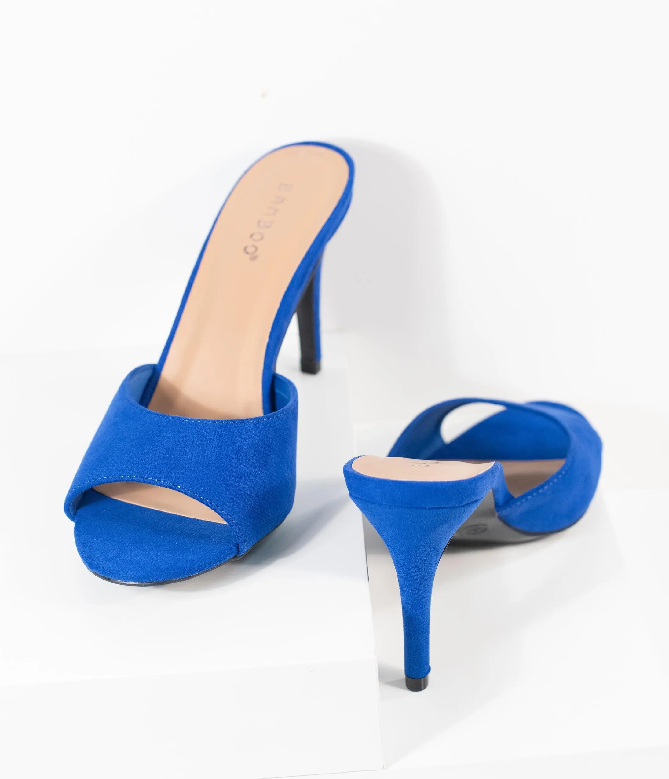 Retro Style Neon Blue Suede Peep Toe Manners Mule