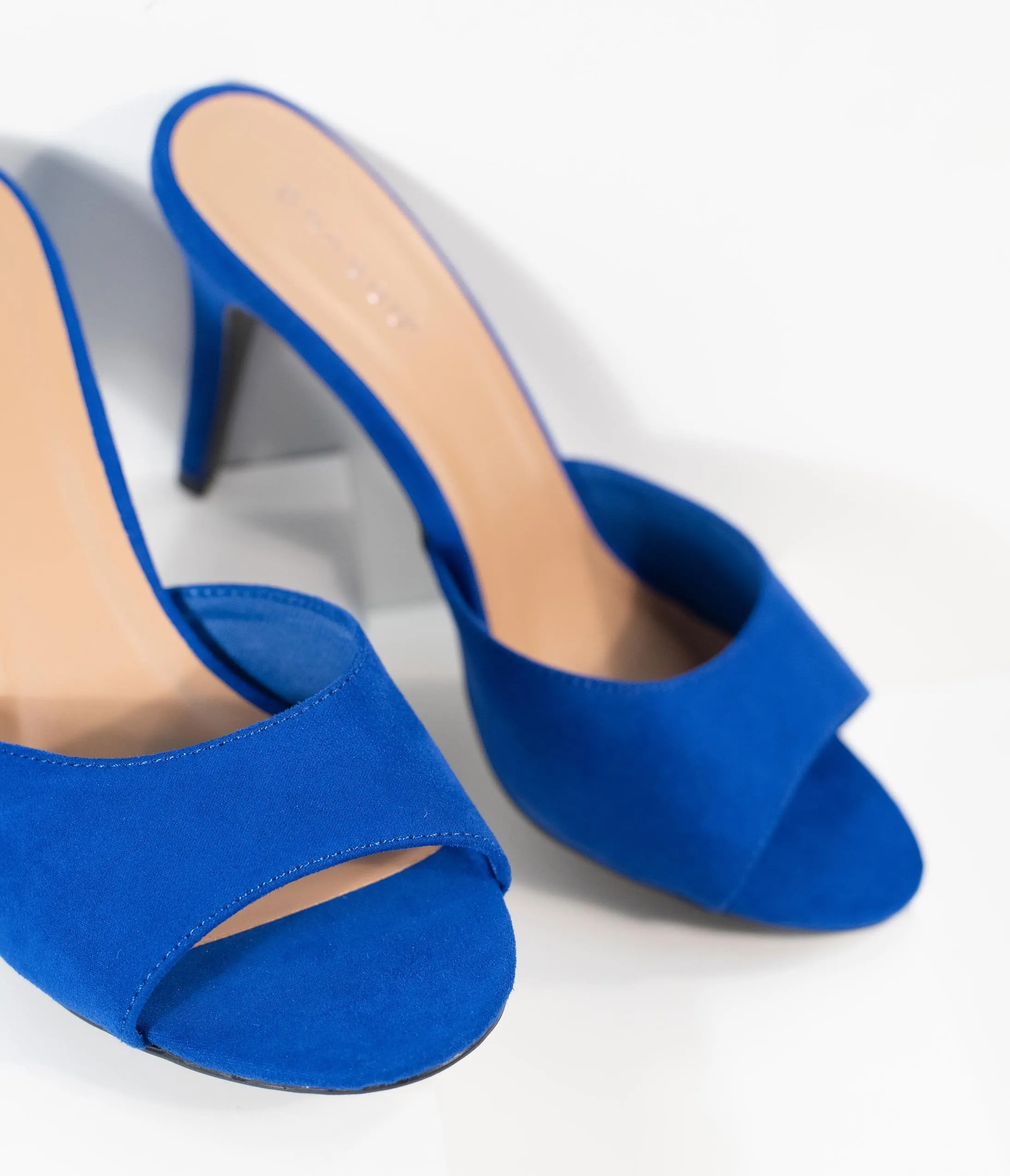 Retro Style Neon Blue Suede Peep Toe Manners Mule