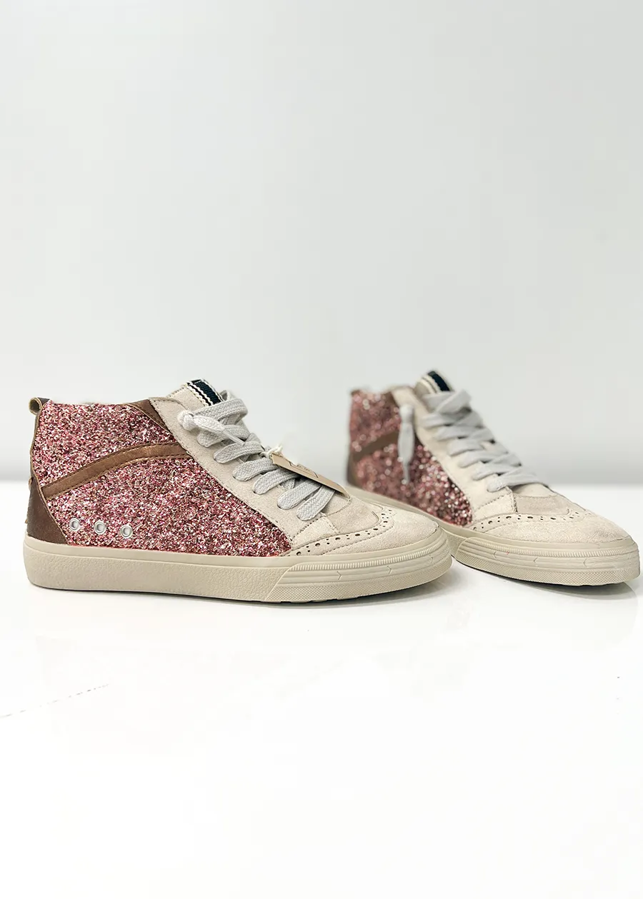 RILEY Rose Gold Glitter Hi-Top Sneaker